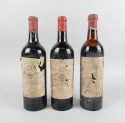 Vin : 3 bouteilles Château Branaire DUCRU 1955 Saint Julien Grand Cru Classé Barrière Frères (E.A , 2 niveau M.E , capsule traces vétusté)