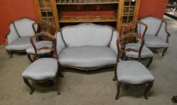 Meuble : Salon de style bois sculpté (pt acc) fin 19eS estampillé Hollandia H. Pander & Zonen tissu (Canapé , 2 fauteuils , 4 chaises)