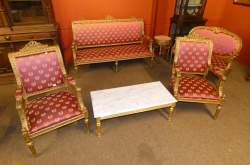 Meuble : Ensemble de style : 2 canapés et 2 fauteuils , 1 table basse et 1 petite table ronde (marbre accident)