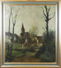 Tableau HST - Le Hameau - signé DETRY Arsène