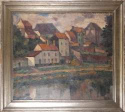 Tableau HSP - Vue de Merbes le Château - daté 1932 signé CATY Charles