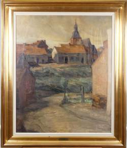Tableau HST - Vue de l'église de Saint Denis - signé DURIAU Alfred