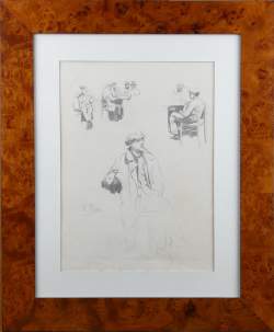Tableau : dessin au crayon (dech coin gauche) - étude de personnages - authentifié par Mr Pierre BUCH sign apocryphe PEISER Kurt