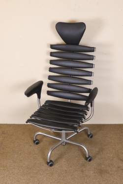 Meuble : Chaise de Bureau éditeur DE SEDE modèle - Skeleton DS - 2100 - en acier inoxydable et cuir avec repose-tête