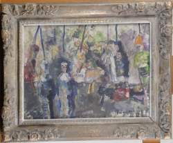 Tableau HSP -Spectacle de Marionnettes- daté 1945 signé FRANCOIS 31x40,5cm cadre
