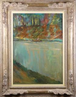 Tableau HST marouflé -Le pecheur- signé POSTEL Jules
