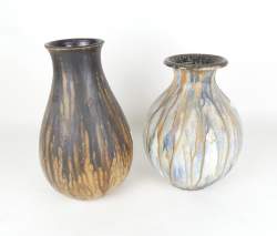 Céramique: 2 Vases en grès de Bouffioux flammés dont 1 signé AUBRY Edgard