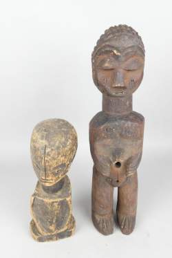 Africain: Tronc Luba et statuette Kwese H:45cm
