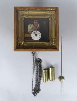 Horlogerie : Pendule automate 2e moitié 19eS avec mouvement des yeux face peinte