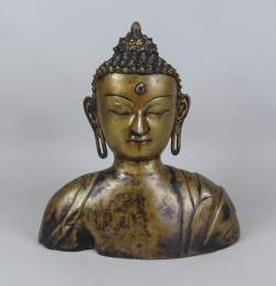 Asiatique : buste de Bouddha en bronze Thailandais 1ère moitié 20eS