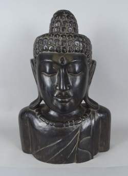 Asiatique : sculpture - Buste de Bouddha birman - en bois