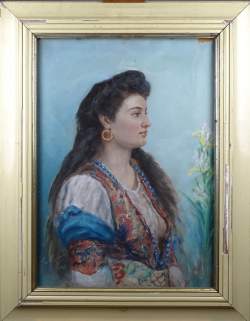 Tableau pastel (acc) -Portrait de femme- daté 1899 signé 70x50cm cadre blanc