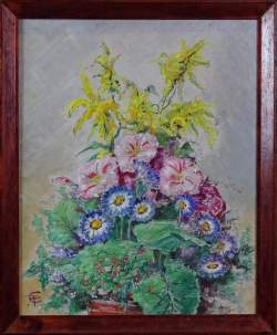 Tableau HST -Bouquet de fleurs- monogrammé EP PLASKY Eugène